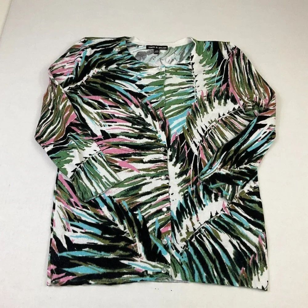 Cable & Gauge Womens Button Cardigan Colorful Print Stretch Knit Sweater S Small